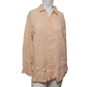 J. Jill Small Love Linen button front collar lightweight sheer top shirt